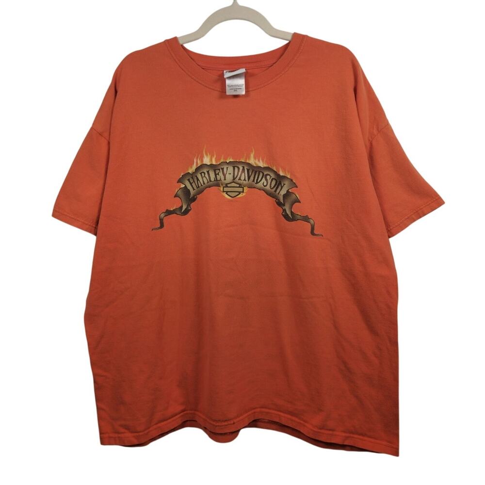 Vintage y2k Harley Davidson Orange Double Sided Skate 2XL Biker HD Shirt